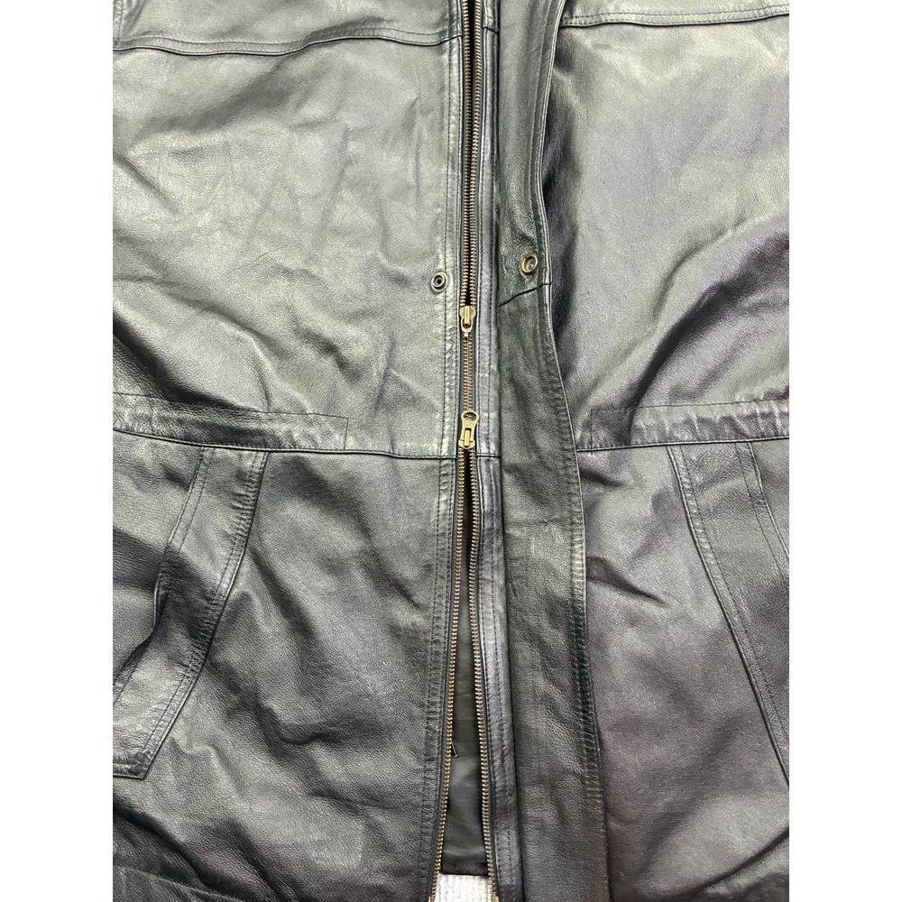 John Ashford Outdoors Men's XL Black Leather Car Coat Jacket Full Zip Vintage - Picture 6 of 12